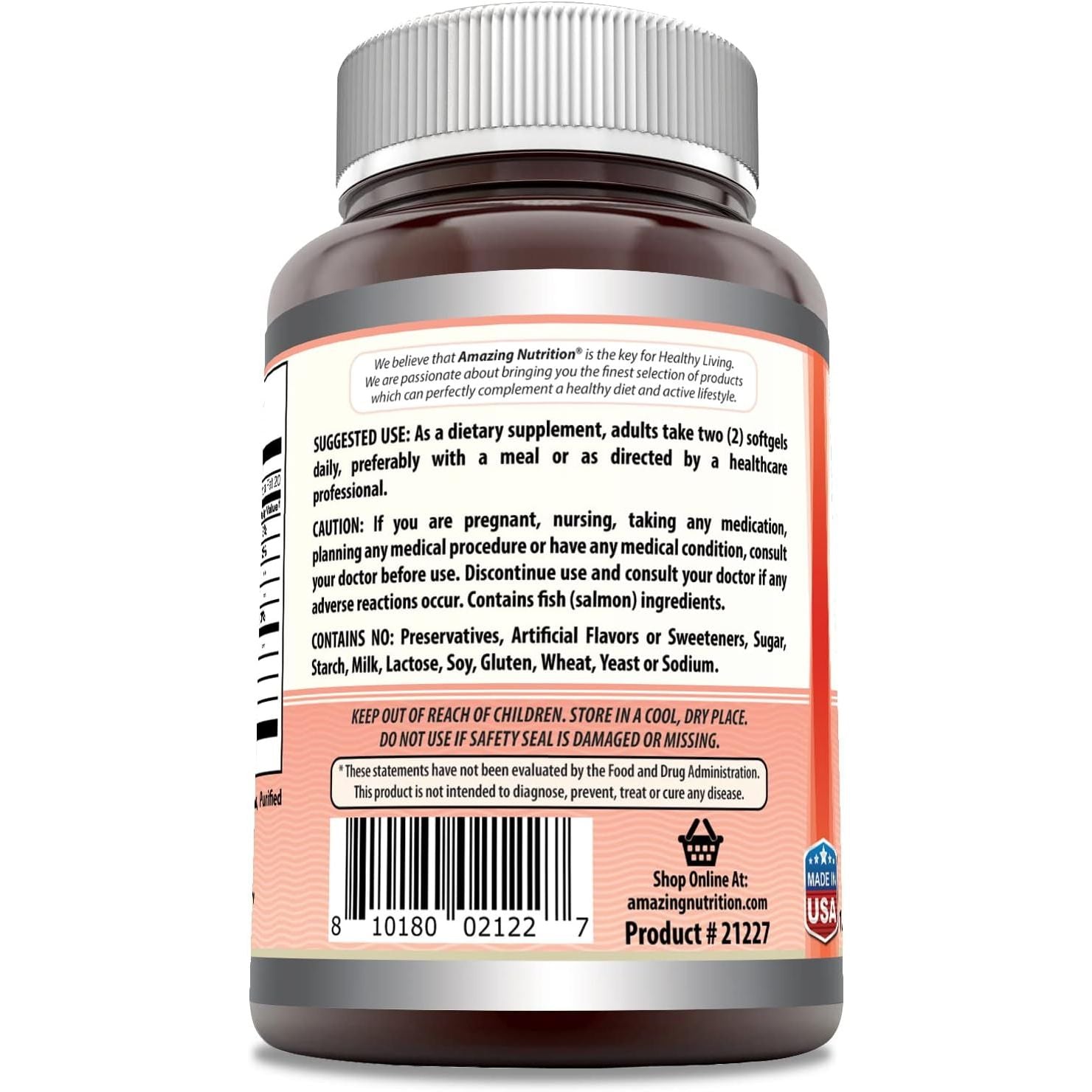 Amazing Omega Wild Alaskan Salmon Oil - 2000 Mg of Salmon Oil per Serving, 180 Softgels (Non-Gmo) - Supports Heart, Joint & Brain Health and Promotes Healthy Inflammatory Response (180 Softgels)