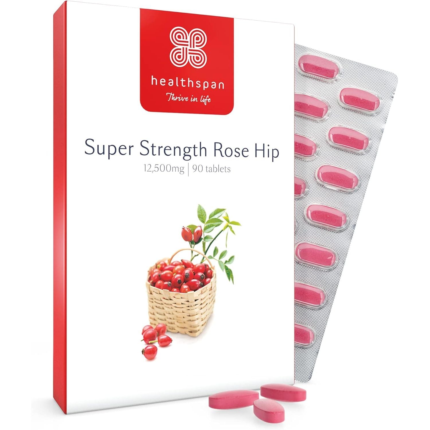 Healthspan Rose Hip 12,500Mg (90 Tablets) | Supports Joint & Immune Health | Helps Maintain Flexible Joints | Added Vitamin C & Calcium | Fatty Acids | Flavonoids | Vegan