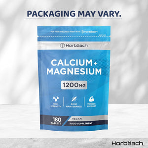 Calcium and Magnesium Tablets 1200Mg | High Strength Calcium & Magnesium Complex | 180 Vegan Tablets | by Horbaach