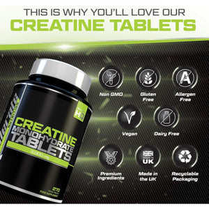 Creatine Monohydrate Tablets 3000Mg - 270 Vegan Tablets - 3 Month Supply - Pre Workout Energy Supplement for Men & Women - Powder & Capsules Alternative - Made in the UK - Xellerate Nutrition