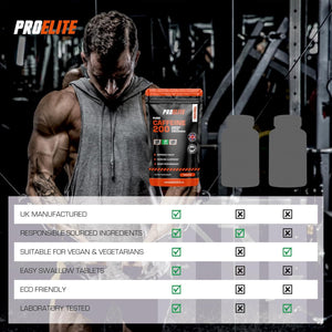 Caffeine 200Mg 120 Vegan Tablets | Energy Boost & Exercise Support Pre Workout Weight Loss | Improve Focus & Alertness | Vegan UK Made | Better than Caffeine Gels Gummies Capsules by PROELITE