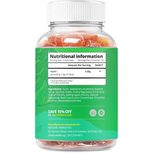 Fiber Gummies with Sugar-Free Prebiotic & High Strength Inulin - Fiber Supplement, Weight Control, Digestive Support for Kids & Adults - Apple Flavor (60 Ct) (1 Pack)