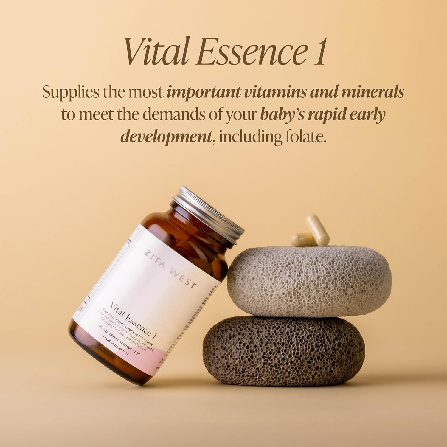 Zita West Vital Essence 1 - Premium First Trimester Pregnancy Vitamin & Mineral Support, Essential for Early Pregnancy - 60 Capsules (1 Month Supply)