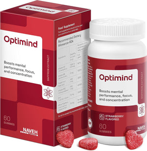 NAVEH PHARMA Optimind - Focus Supplement | Natural ADHD Supplements for Kids | 30 MG Saffron Supplements: Kids Vitamins and Memory Supplement for Brains | Mood Support | 60 Calm Gummies (Strawberry)