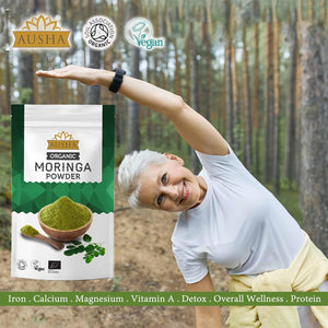 Ausha Organic Moringa Leaf Powder 500G - UK Certified Organic by Soil Association