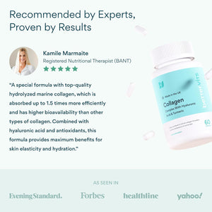 Bettervits Collagen Complex with Hyaluronic Acid and Vitamin C | Marine Collagen Supplements for Women and Men with Biotin | High-Strength Vitamin E for Skin, Hair, Nails, Joint Health - 60 Capsules