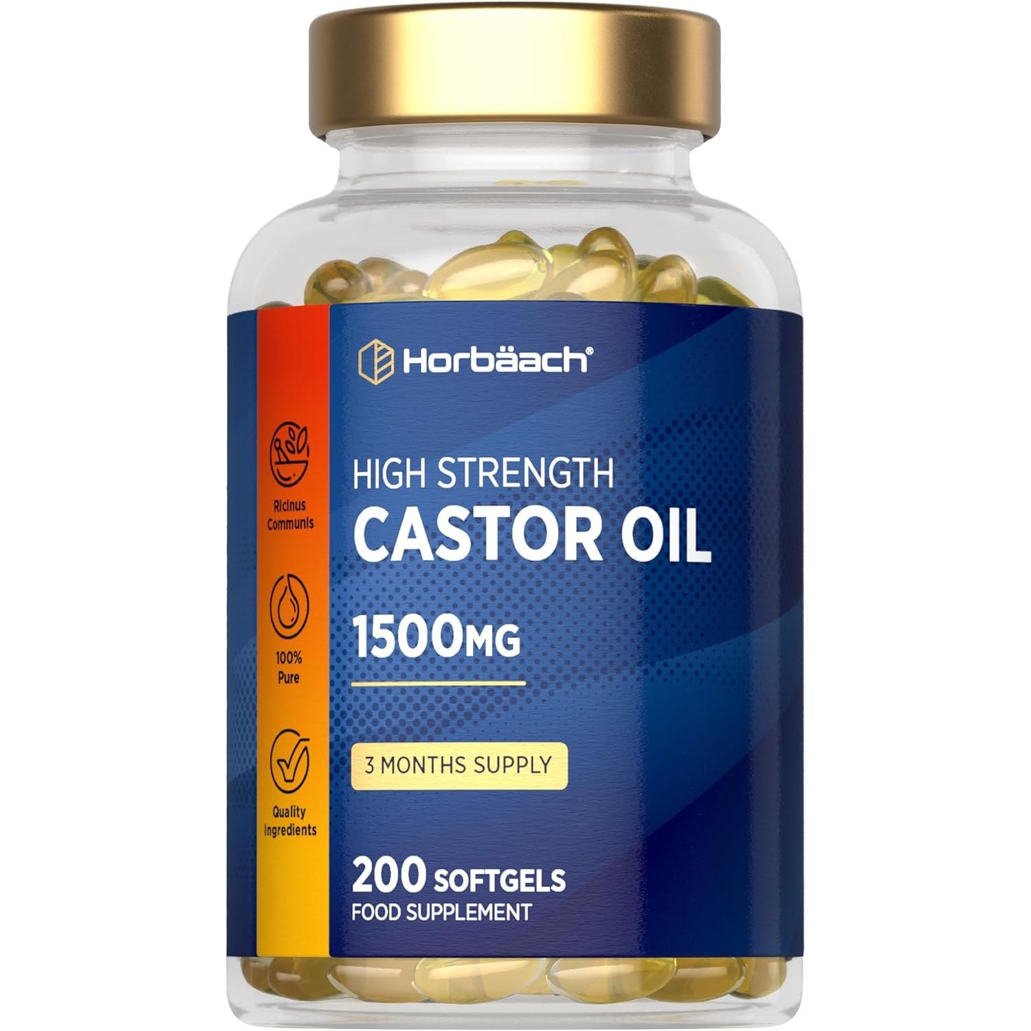 Castor Oil Capsules 1500Mg | 200 Softgel Capsules | Rich in Omega 6 & 9 | Castor Oil Supplement | by Horbaach