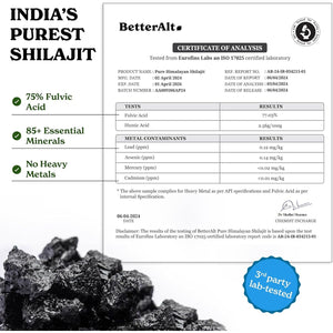 Better Alt Pure Himalayan Shilajit Resin High Potency Gold Grade for Men & Women| 75 Servings for Energy Boost & Immune Support, 75%+ Fulvic Acid, with Lab Test Report,400Mg