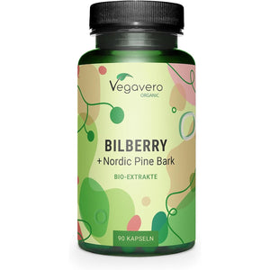 Vegavero Organic Bilberry 12,000 Mg & Pine Bark | from High Strength Extracts | Premium Quality from Finland | NO Additives | 90 Capsules | Vegan