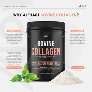Grass Fed Collagen Protein Powder 400G - Type I & III Pasture Raised - Bovine Hydrolysed Collagen Peptides - Unflavoured – by Alpha01