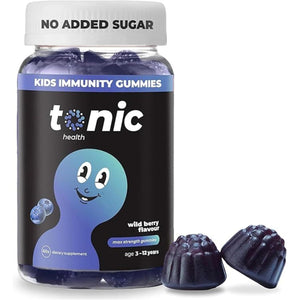 Tonic Health Kids Immunity Gummies - 7 in 1, Elderberry Gummies, No Added Sugar, No Sweeteners, Vitamins C, D and Zinc, Wild Berry Flavour, Month Supply (60 Count), Ages 3-12, Vegan.
