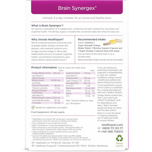 Healthspan Brain Synergex | 28 Day Supply | Brain Health Supplements | Ginkgo Biloba, Neuro-Vitamin Complex, Opti-Omega 3 & Phospholipid Complex
