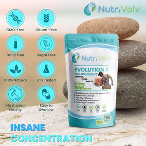 Evolution X Gym Pre Workout Supplement for Men 6700Mg High Strength, Energy & Muscle Growth | 1 Month Supply |180 Capsules