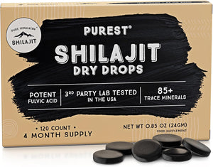 Shilajit Dry Drops - 120 Counts, Rich in Naturall Fulvic Acid, Original Siberian Shilajit, 100% Pure, Trace Minerals Complex