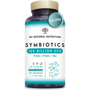 Probiotics 150 Billion CFU – 20 Multi Strains with Prebiotic, Inulin & Zinc – High Strength Vegan Supplement – Gastro Resistant Capsules – 76 Day Supply – N2 Natural Nutrition