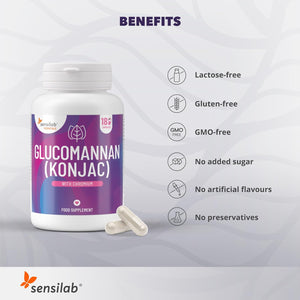 Glucomannan (Konjac) 3000 Mg High Dose Capsules with Chromium, Vegan, Additives Free, Allergen Free, Non-Gmo, 180 Capsules by Sensilab Essentials