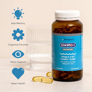 Eskimo-3 Brainsharp Fish Oil by Metagenics - Omega-3, 6 & 9 + Coq10 for Memory & Concentration - 960Mg EPA & DHA - Lemon, 120 Capsules