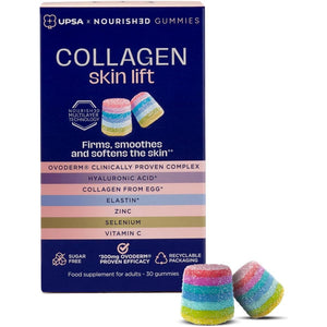 UPSA X Nourished 7-In-1 Skin Lift Collagen Gummies for Women - Vegetarian Collagen, Ovoderm® Complex, Vitamin C, Multivitamins - Collagen Supplements Skin Firmness and Smoothness - 30 Gummies