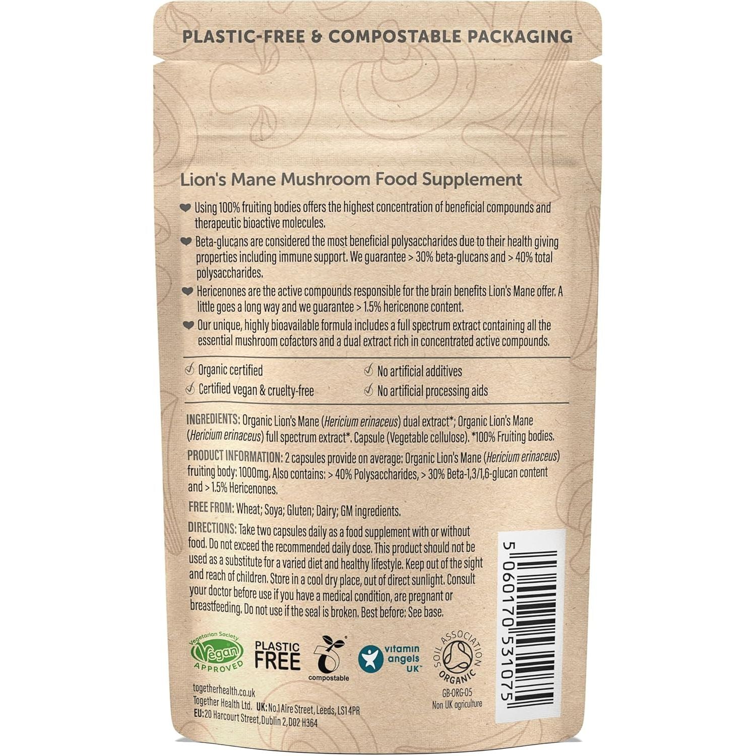 Organic Lions Mane | High Strength 9200 Mg | 20:1 Dual Extract | Full Spectrum | 100% Fruiting Bodies | Guaranteed 40% Polysaccharides & 30% Beta-Glucans | Guaranteed Hericenones | Additive Free