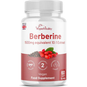 Berberine High Strength 1500Mg - Berberine Supplement with Black Pepper, 60 Capsules 2 Months Supply - Weight Management, Heart Health and Blood Sugar Control, Made in the UK (60 Capsules)