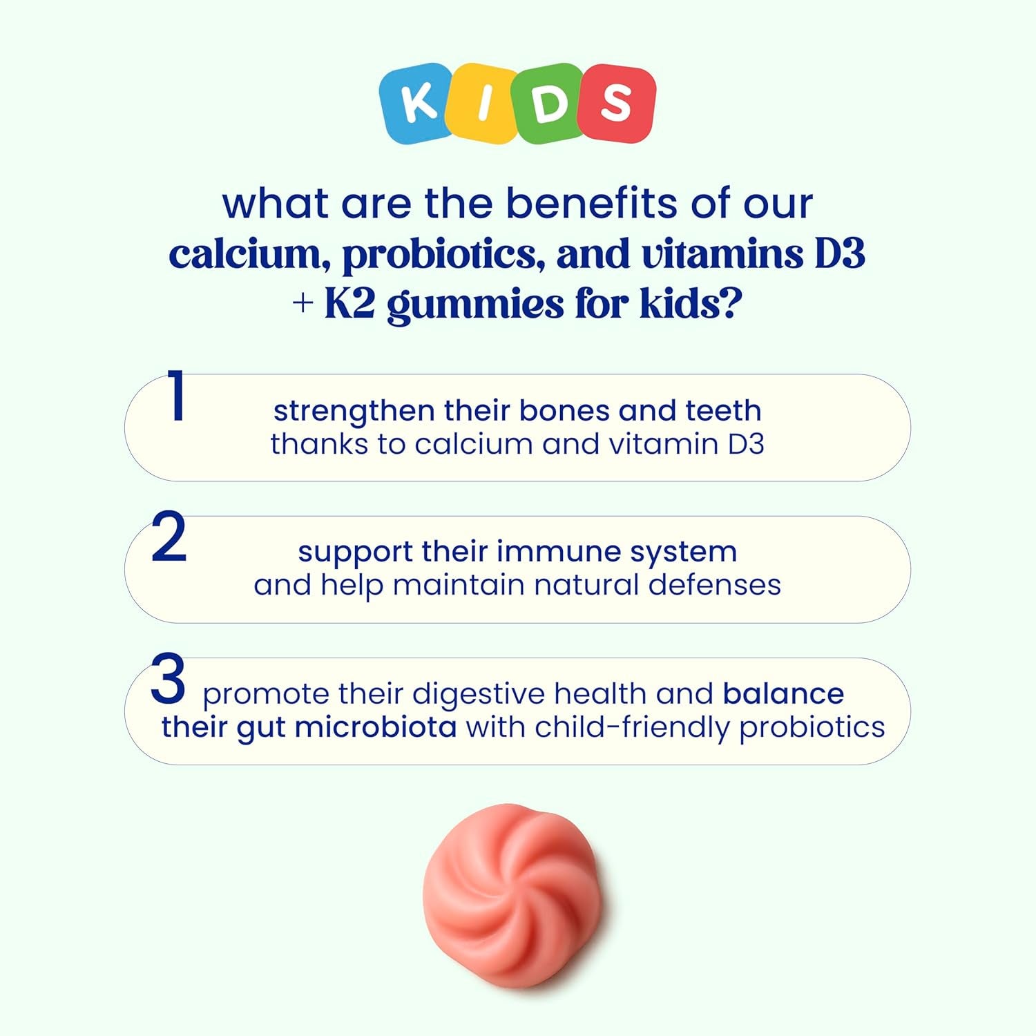 Jelly Pills Calcium for Kids + Probiotics & Vitamins D3 and K2-70 Vegan Gummies - No Added Sugars - Strawberry Flavor - Bone & Teeth Support