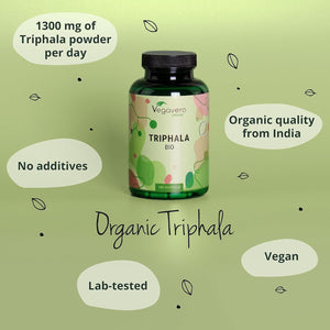 Vegavero Pure Triphala Powder Organic 1300 Mg | 180 Capsules (3 Month Supply) | NO Additives, Lab-Tested | Ayurveda Products | Gut Health Supplements & Immune System Booster | Vegan