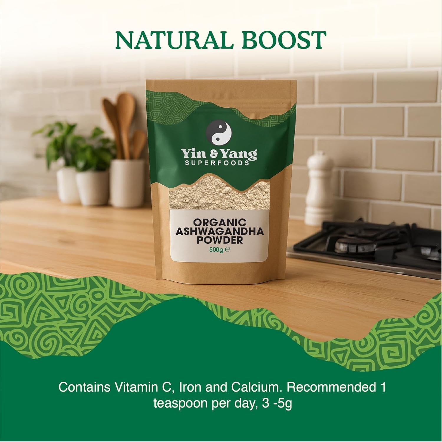 Organic Ashwagandha Powder 500G, by Yin & Yang Superfoods. 100% Pure and Raw - Premium Quality. Vegan, Gluten Free & Palm Oil Free.