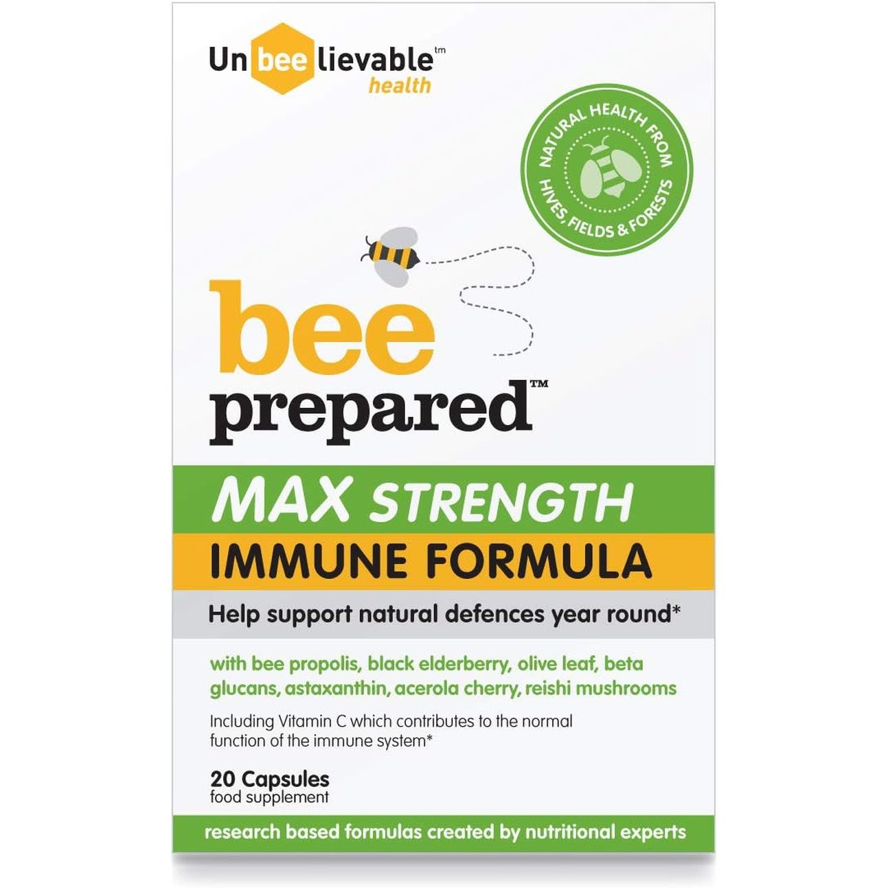 Unbeelievable Health Bee Prepared Max Strength Immune System Formula - Created by Nutritional Experts - Contains Bee Propolis, Elderberry and More – Immunity Support Supplement
