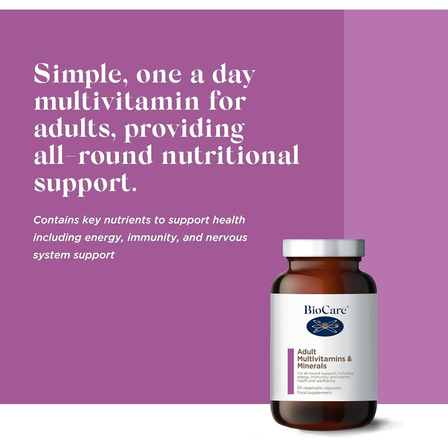 Biocare - Adult Multivitamins & Minerals - for All-Round Support Including Energy, Immunity and Mental Health and Wellbeing - 90 Capsules