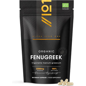Organic Fenugreek 2250Mg - High Strength Fenugreek Supplement – 90 Vegan Capsules (30 Days Supply) – Resealable and Recyclable Pouch by Alpha01