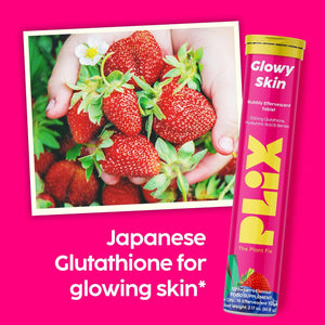 PLIX Glowy Skin 500Mg Glutathione Supplement with Hyaluronic Acid, Vitamin C, E & Berries | 30 Effervescent Tablets, Strawberry Flavor