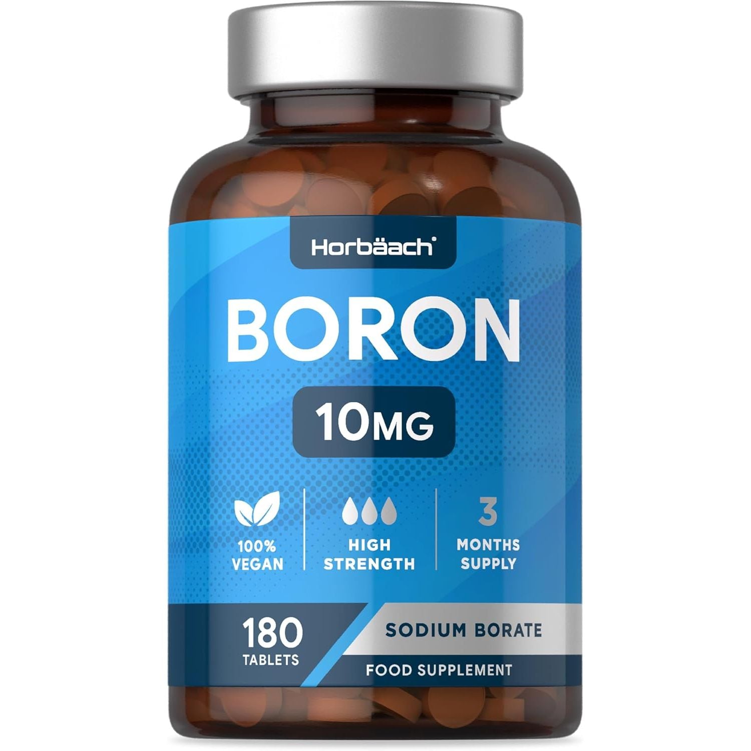 Boron 10Mg | High Strength Boron Supplement | 180 Vegan Tablets | Sodium Borate | for Men & Women | by Horbaach