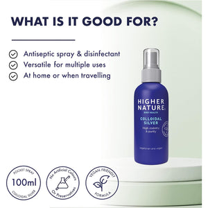 Higher Nature - Colloidal Silver - Purified Water with Premium Grade Silver - Antiseptic Spray, Disinfectant Spray, Colloidal Silver Spray - 100Ml