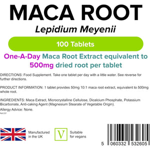 Lindens - Maca Root 500Mg, 100 Tablets - 1 a Day - UK Made - Improve Energy and Performance - Popular Botanical Food Supplement - Letterbox Friendly, Vegan