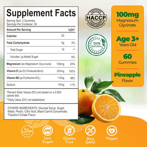Magnesium Glycinate Gummies 100Mg for Kids, Calm Magnesium Gummies for Sleep, Relaxation, Brain, Focus, Bone, No Melatonin, Gluten Free, Non GMO, Vegan, 60 Gummies (1)