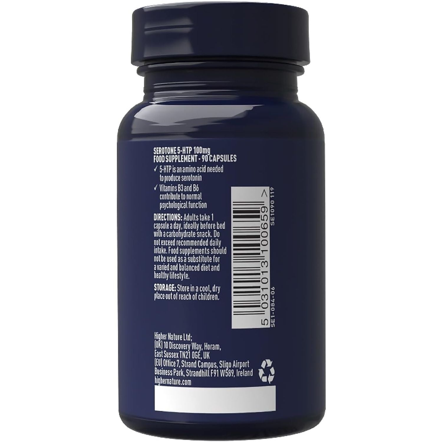 Higher Nature - Serotone 5HTP - 100Mg - Psychological Support - Natural Source of 5HTP - B Vitamins & Zinc - Vegan & Vegetarian - 90 Capsules