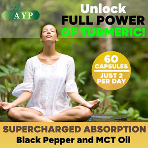 Turmeric and Black Pepper Supplement 1440Mg –Organic Turmeric with Ginger Root |60 Softgel Capsules for Joint Support, Inflammation Relief & Digestive Health |High Absorption Formula with MCT Oil
