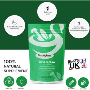 Black Swan Devil'S Claw Tablets - 3000Mg Antioxidant Formula anti Inflammation Joints Digestive Health Muscle Pain Relief Natural Herbal Supplement - 60 Tabs 2 Month Supply