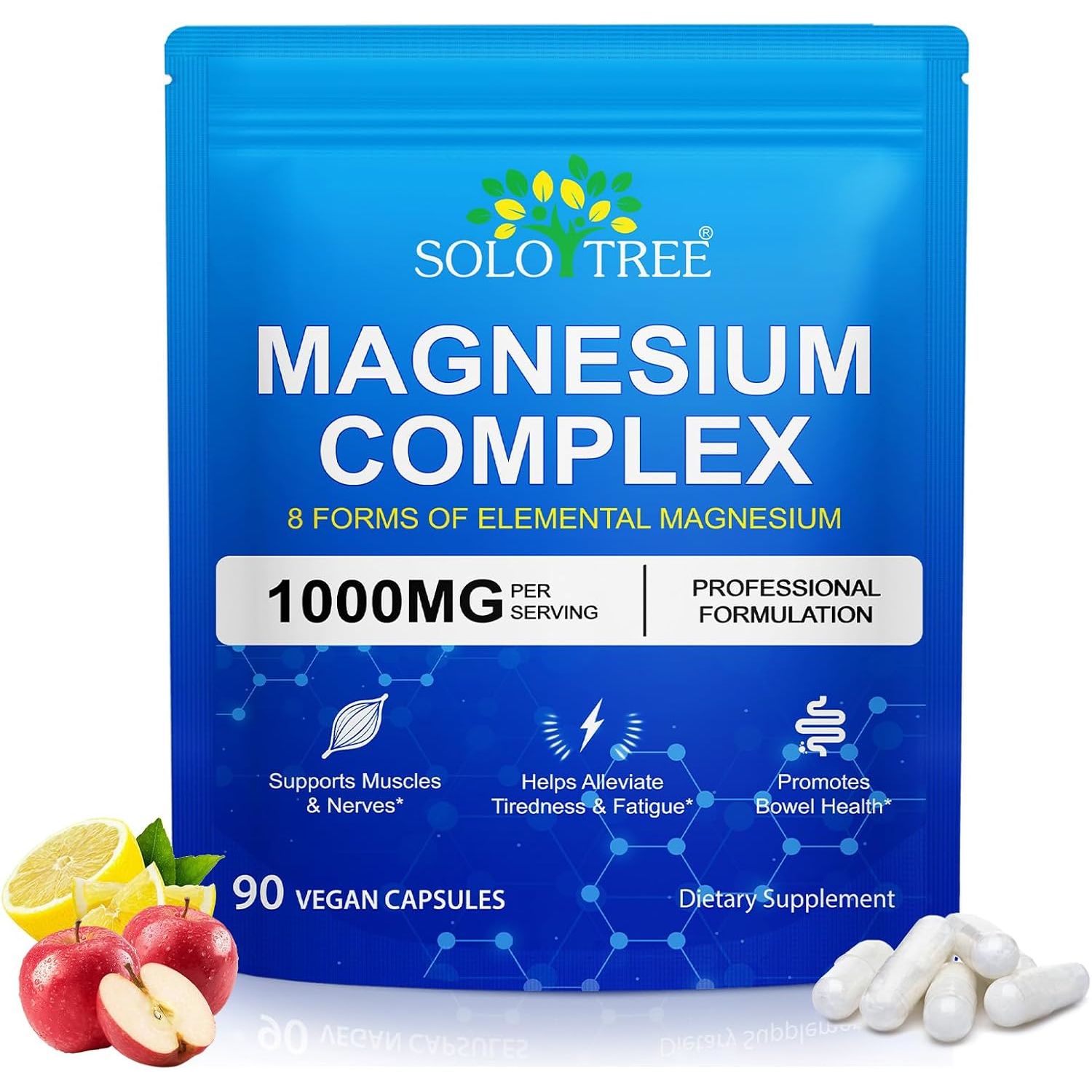 8 In1 Magnesium Complex Supplement 8 Elemental 1000Mg, Magnesium Glycinate, Citrate, Malate, Taurate, Chelated for Easy Absorption for Bones, Muscle, Recovery, Energy, Vegan Non-Gmo 90 Capsules