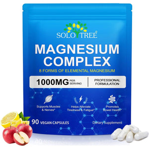 8 In1 Magnesium Complex Supplement 8 Elemental 1000Mg, Magnesium Glycinate, Citrate, Malate, Taurate, Chelated for Easy Absorption for Bones, Muscle, Recovery, Energy, Vegan Non-Gmo 90 Capsules
