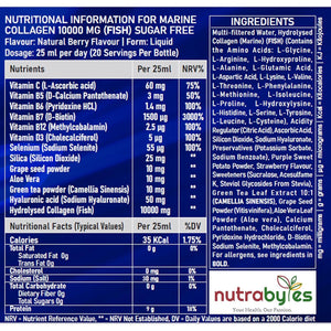 Marine Collagen Liquid 10000Mg | Sugar Free | Hydrolysed Collagen Peptides | Hyaluronic Acid, Biotin, Silica, Vitamin C, Vitamin D3 | Skin, Hair, Nails | Liquid Collagen Supplement for Women & Men