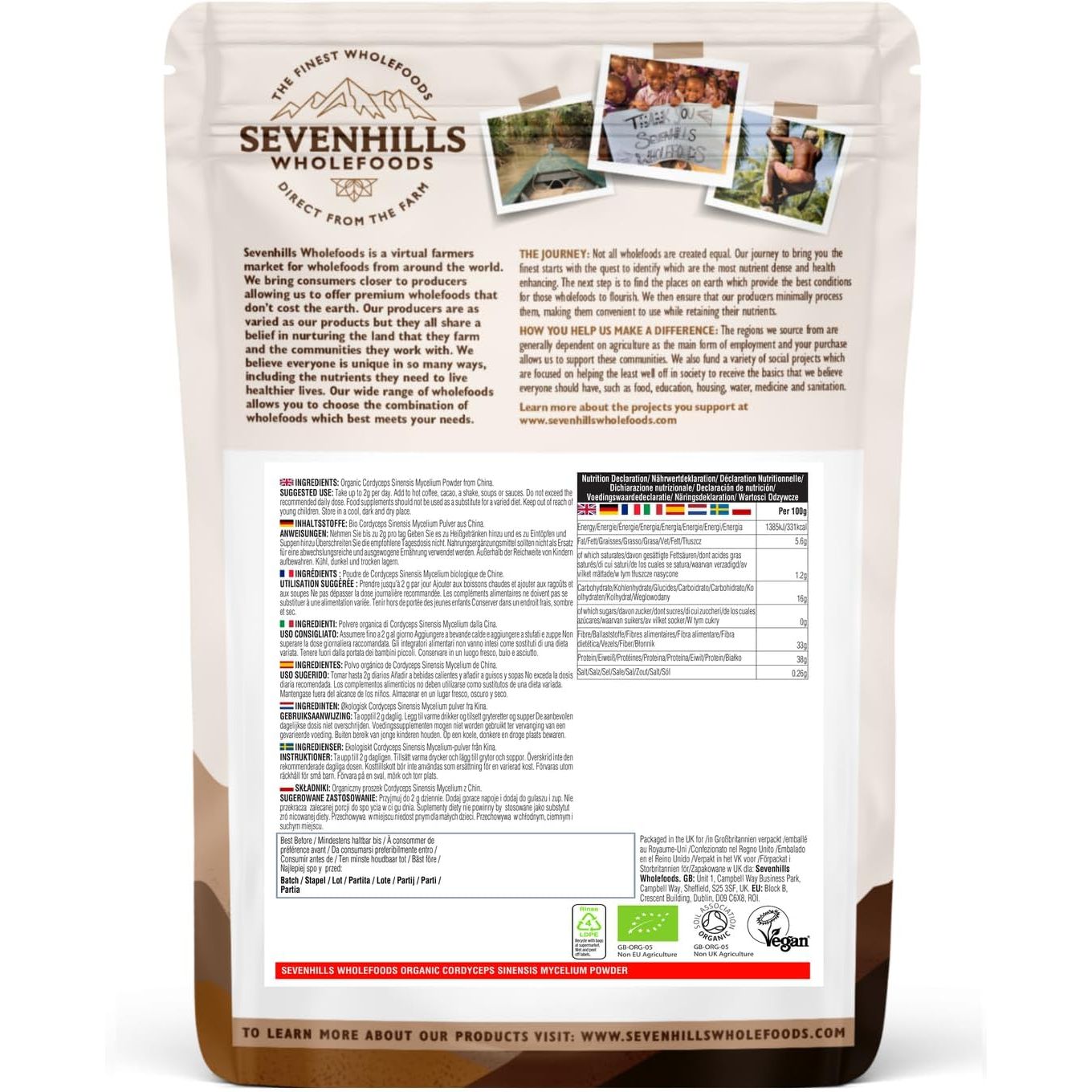 Sevenhills Wholefoods Organic Cordyceps Sinensis Mushroom Powder 200G