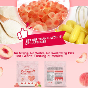 180 Marine Collagen Gummies 1500Mg, Hydrolyzed Collagen Peptides for Women & Men, Type I, II, & III, Biotin, Hyaluronic Acid & Vitamin C, Advanced Skin Support & Hair Growth, 2 Month Supply