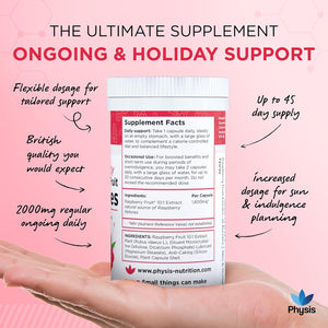 Physis Raspberry Fruit Extract 3200Mg | Weight Loss Fat Burning | Raspberry Ketones Upgrade | Summer Body All Year | 90 X Slimming Diet Pills | up to 3 Month Supply | Metabolism Booster