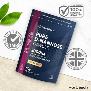 D Mannose Pure Powder 50G | 2000Mg | Unflavoured | Natural & Filler Free | Vegetarian & Vegan Friendly | High Strength Food Supplement | by Horbaach