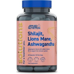 Applied Nutrition - Solutions - Shilajit, Lion’S Mane & Ashwagandha - High Strength Nootropic & Adaptogen Blend - Mental Clarity, Stress & Energy Support - 60 Capsules - 30 Servings