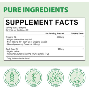 Oregano Oil 120 Softgels - 6000Mg 2-In-1 Strength with 300Mg Organic Cold-Pressed Oregano & 200Mg Black Seed Oil | Non-Gmo, Gluten Free Herbal Supplement | Respiratory & Immune Support