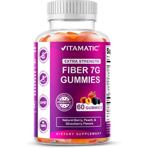 Vitamatic Prebiotic Fiber Gummies for Adults – 7G Fiber per Serving – 60 Pectin-Based Gummies Extra Strength, Zero Sugar Added – Supports Digestive Health & Regularity – Non-Gmo, Vegan, Gluten-Free