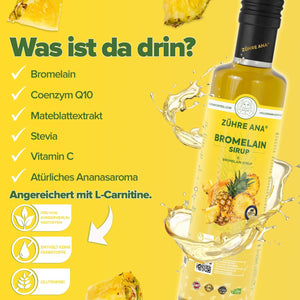 Zühre Ana® Bromelain Syrup - with Bromelain, Coenzyme Q10, Mate Extract, L-Carnitine and Natural Pineapple Aroma - Your Natural Support in Everyday Life - Vegan