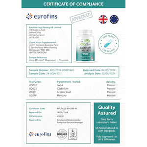 Vinco Magtein® Magnesium L-Threonate Supplement - 120 High Strength Magnesium L Threonate Capsules - 2000Mg Bioavailable Form of Magnesium per Serving - Non-Gmo & Gluten Free – Made in the UK